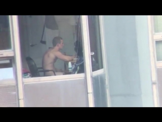 naked guy caught jerking off in the window